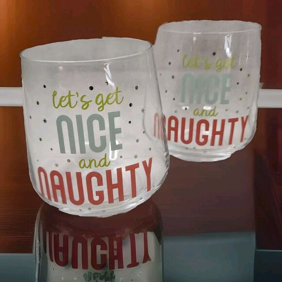 4 Pc Stemless Wine Glass Barware "Let's Get Nice And Naughty" Holiday Seasonal - Picture 8 of 15